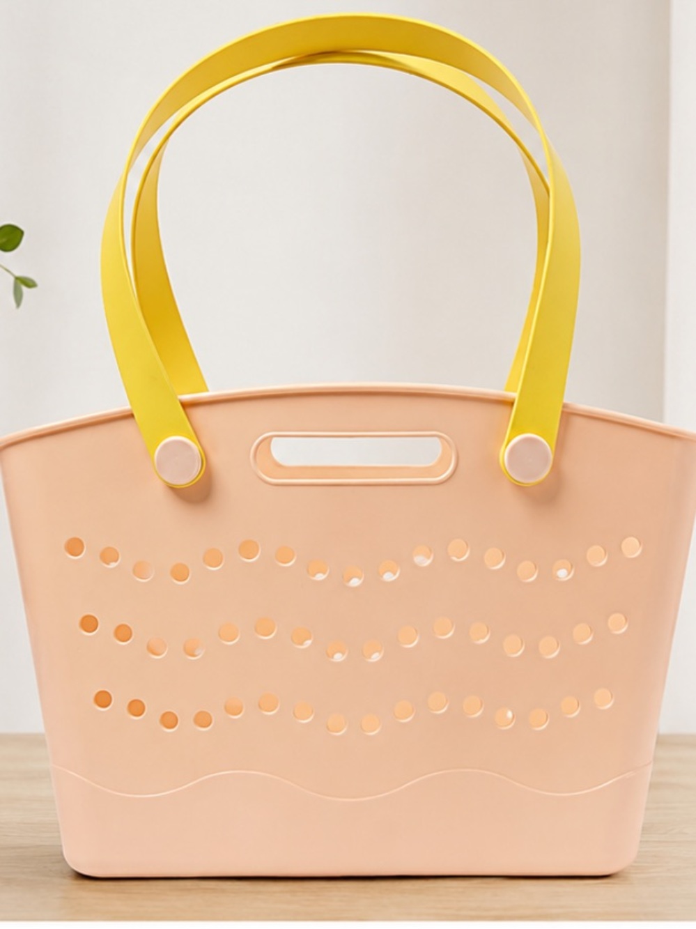 Peach Tote Bag with Yellow Handles - Stylish Women's Beach & Market Bag
